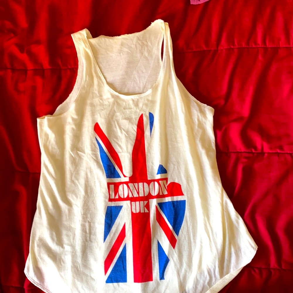 Bought from the UK. Off white London peace sign razor back tank top.